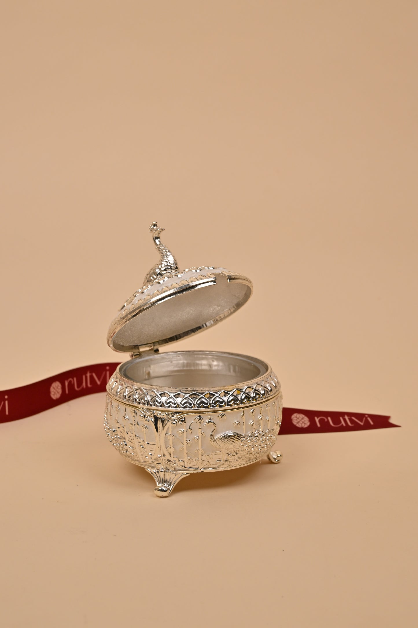 German Silver Peacock Circle Box – Intricate Storage & Festive Gifting