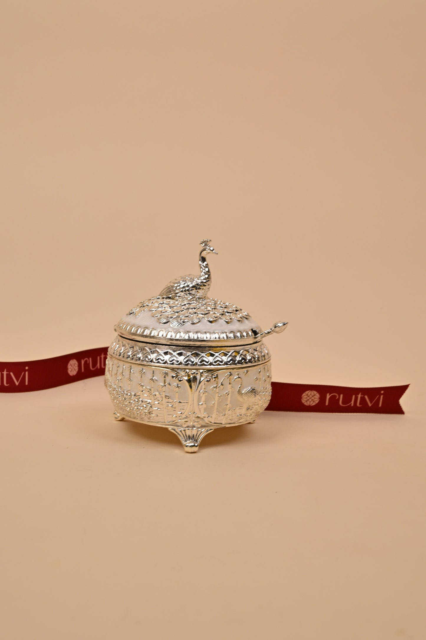 German Silver Peacock Circle Box – Intricate Storage & Festive Gifting
