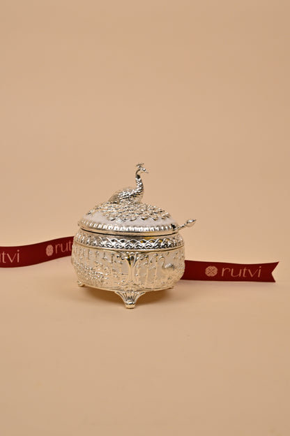 German Silver Peacock Circle Box – Intricate Storage & Festive Gifting
