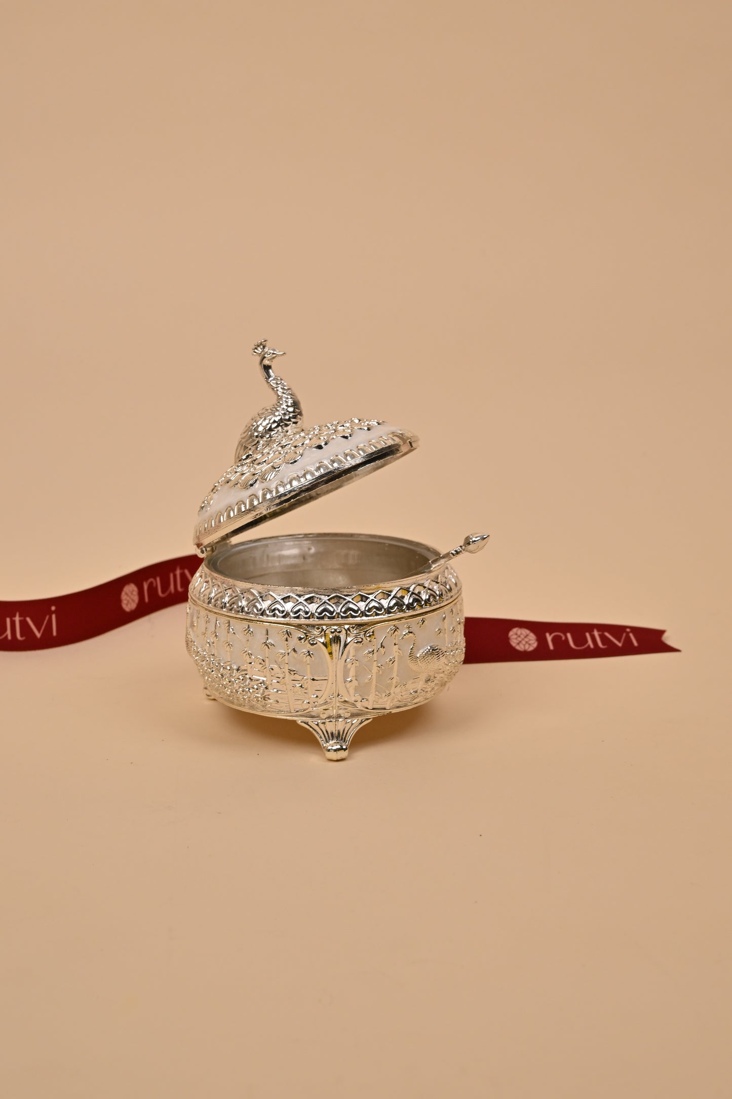 German Silver Peacock Circle Box – Intricate Storage & Festive Gifting