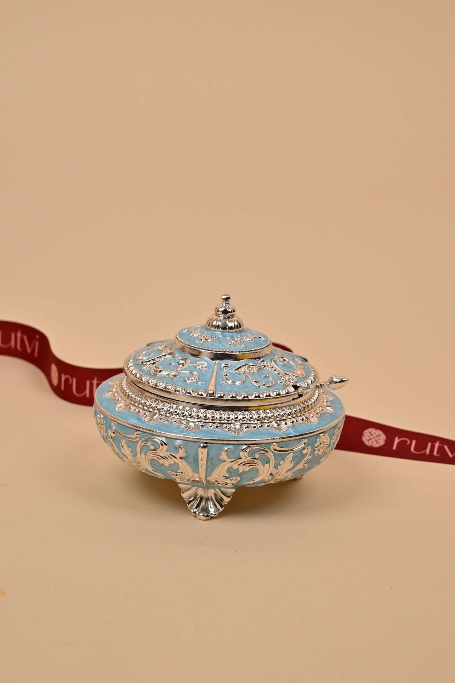German Silver Blue Design Bowl – Elegant Festive & Decorative Piece