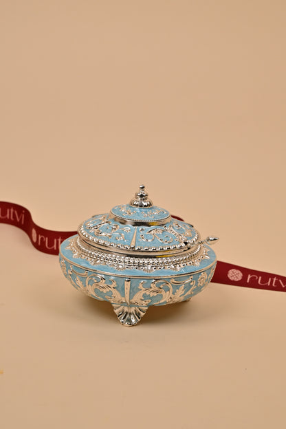 German Silver Blue Design Bowl – Elegant Festive & Decorative Piece