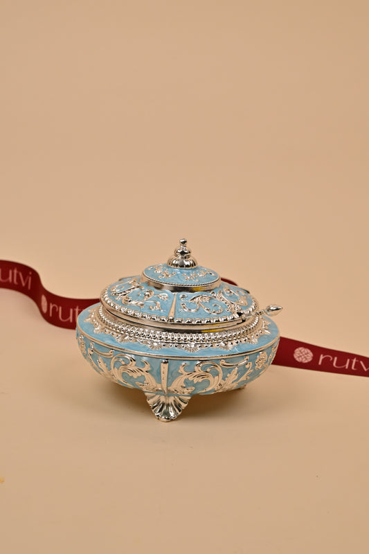 German Silver Blue Design Bowl – Elegant Festive & Decorative Piece