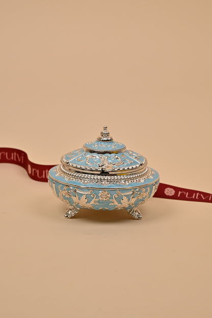 German Silver Blue Design Bowl – Elegant Festive & Decorative Piece