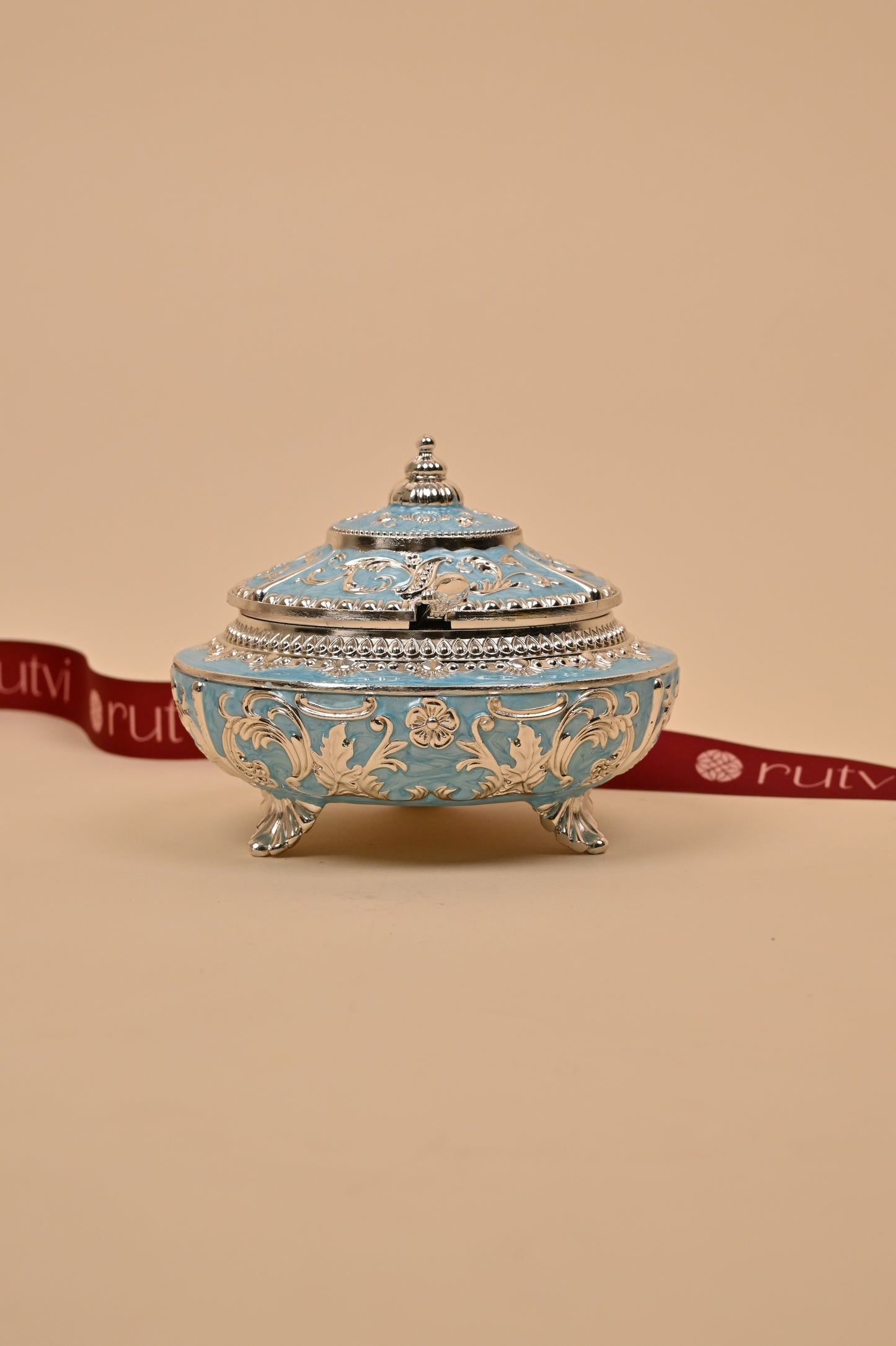 German Silver Blue Design Bowl – Elegant Festive & Decorative Piece