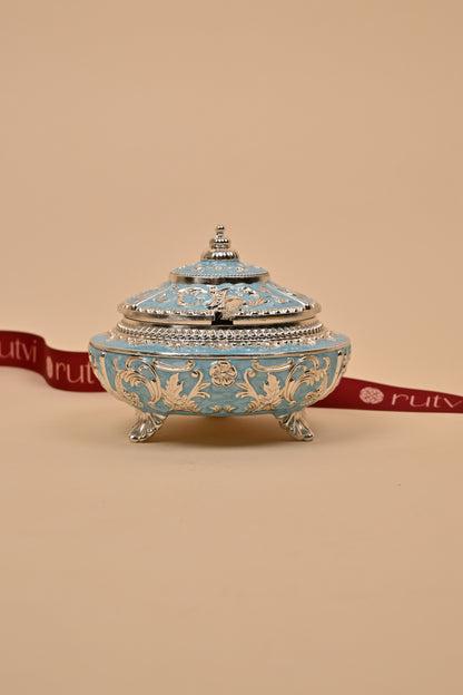 German Silver Blue Design Bowl – Elegant Festive & Decorative Piece