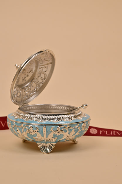 German Silver Blue Design Bowl – Elegant Festive & Decorative Piece