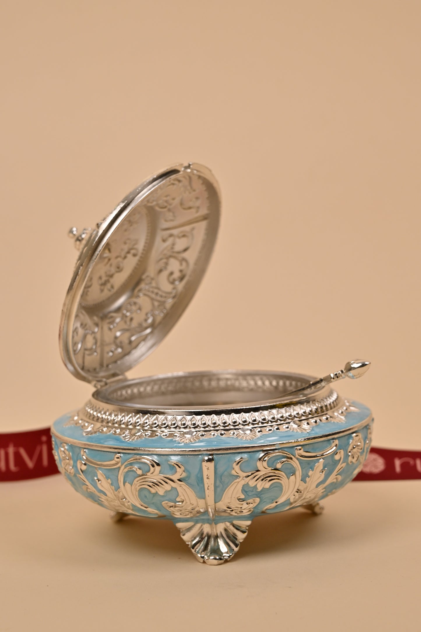 German Silver Blue Design Bowl – Elegant Festive & Decorative Piece