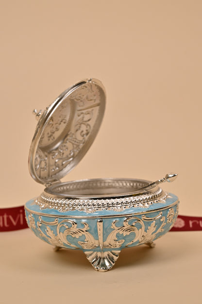 German Silver Blue Design Bowl – Elegant Festive & Decorative Piece