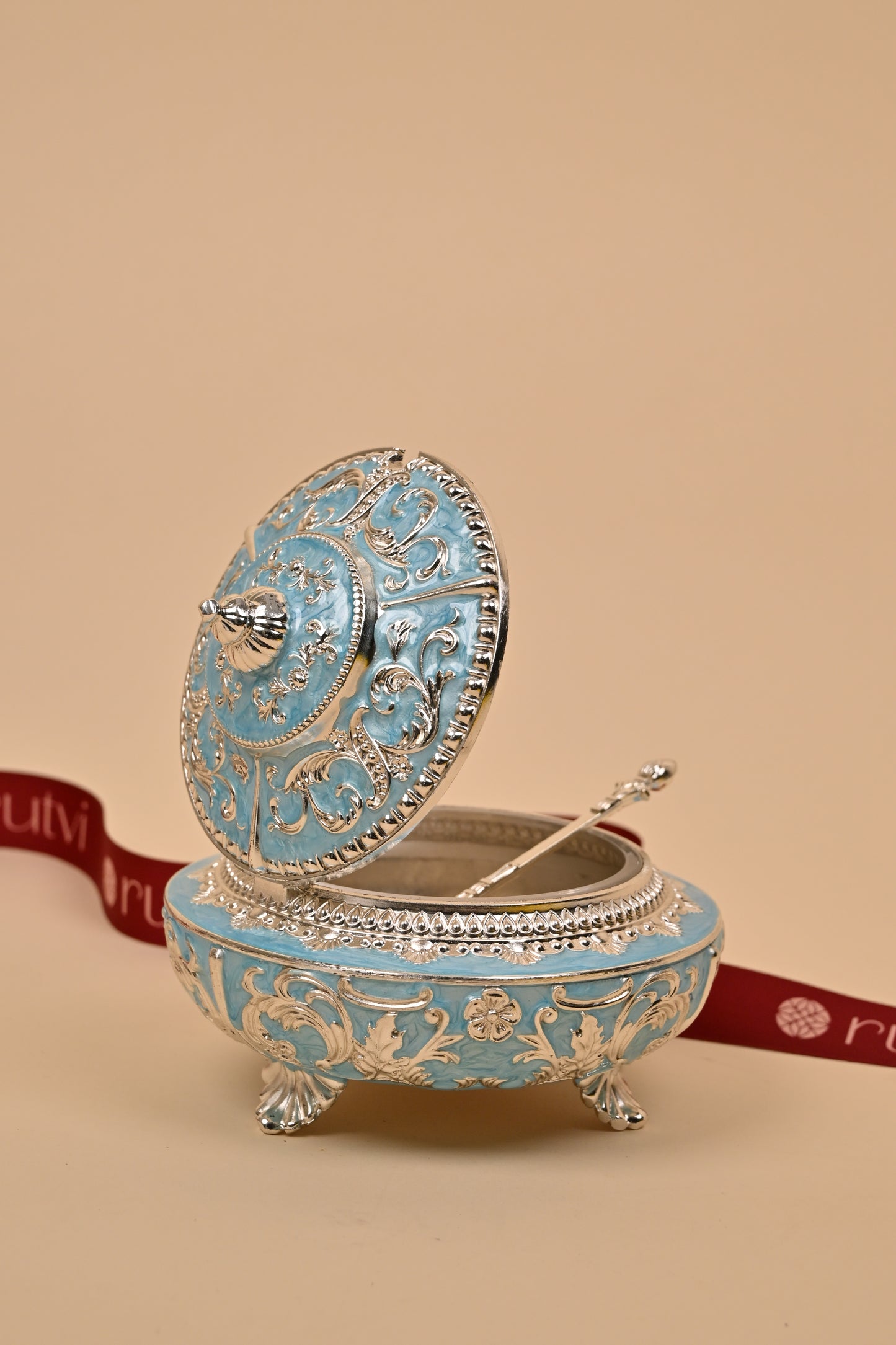German Silver Blue Design Bowl – Elegant Festive & Decorative Piece