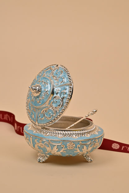 German Silver Blue Design Bowl – Elegant Festive & Decorative Piece
