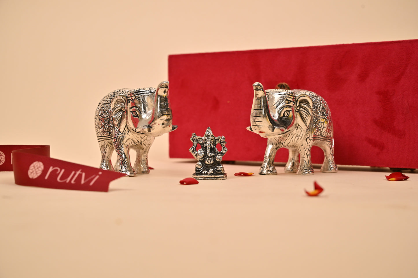 German Silver Elephant with Mini Ganesha Idol – Auspicious Diwali Gift Set