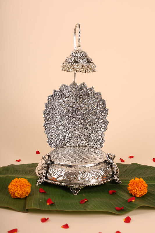 German Silver Singasan for Idols – Traditional Handmade Throne for Home Temple