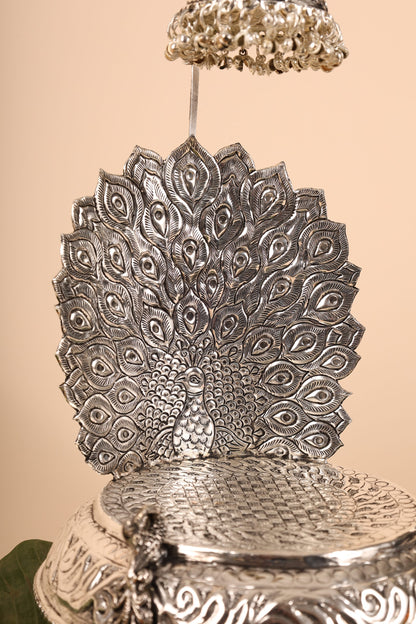 German Silver Singasan for Idols – Traditional Handmade Throne for Home Temple