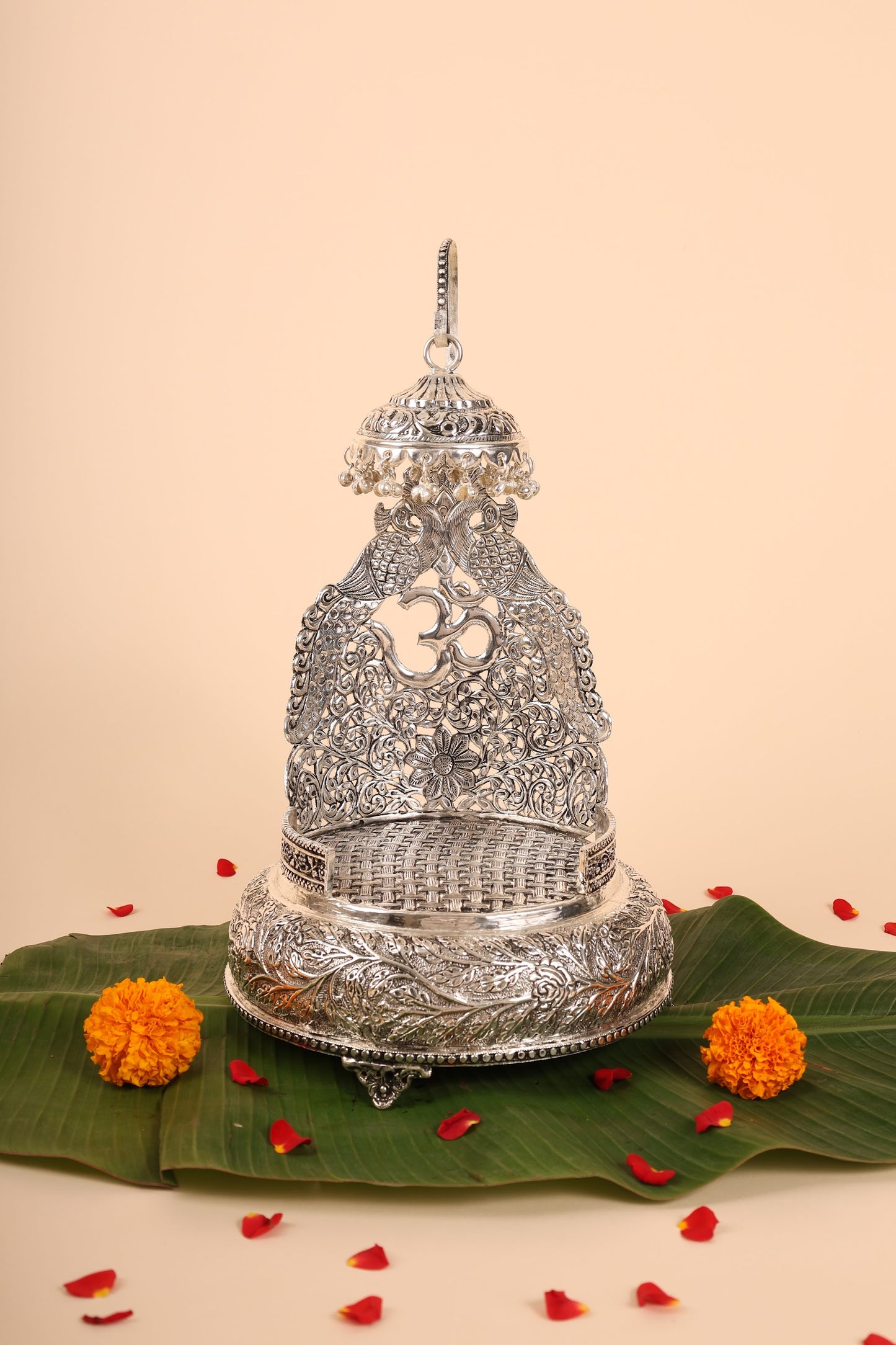German Silver Singasan for Idols – Handcrafted Silver Throne for Home Mandir & Pooja Décor
