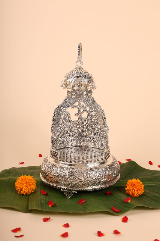 German Silver Singasan for Idols – Handcrafted Silver Throne for Home Mandir & Pooja Décor