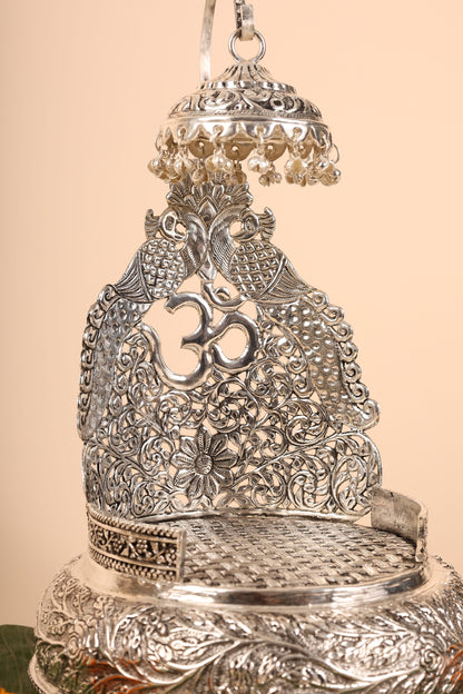 German Silver Singasan for Idols – Handcrafted Silver Throne for Home Mandir & Pooja Décor
