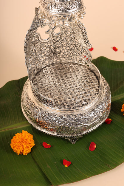 German Silver Singasan for Idols – Handcrafted Silver Throne for Home Mandir & Pooja Décor