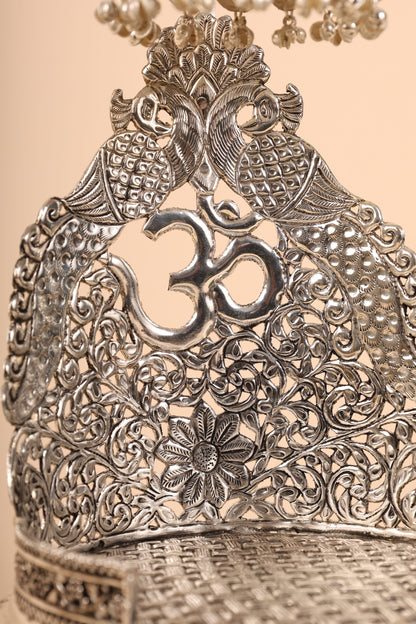 German Silver Singasan for Idols – Handcrafted Silver Throne for Home Mandir & Pooja Décor