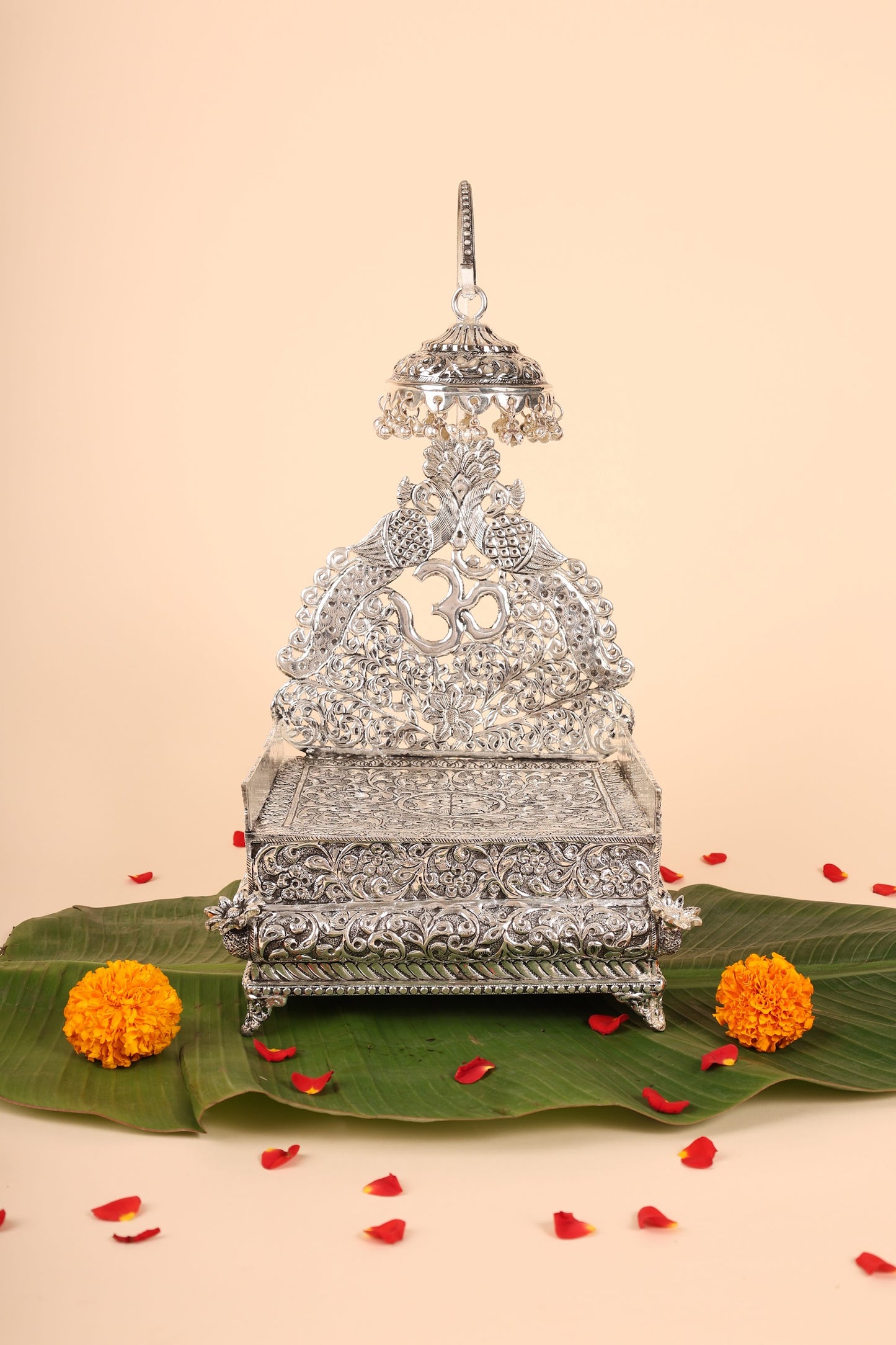 Large German Silver Singasan for Idols – Handcrafted Royal Throne for Home Temple & Pooja Room