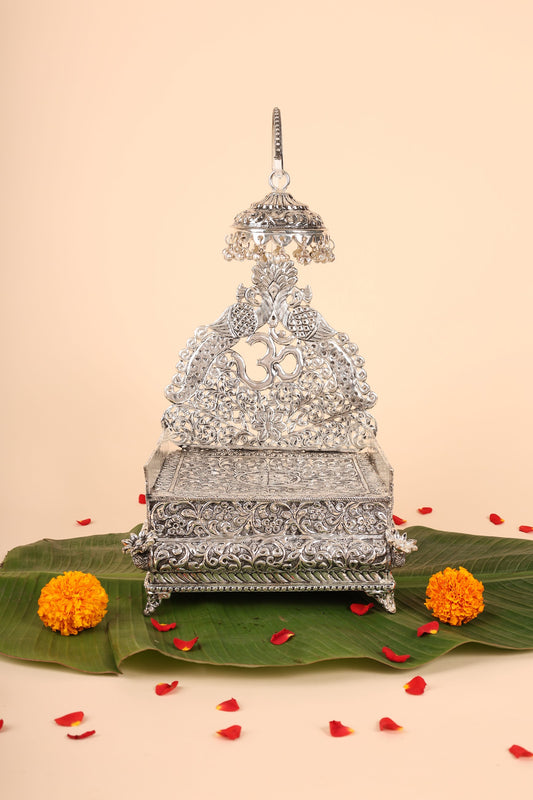 Large German Silver Singasan for Idols – Handcrafted Royal Throne for Home Temple & Pooja Room