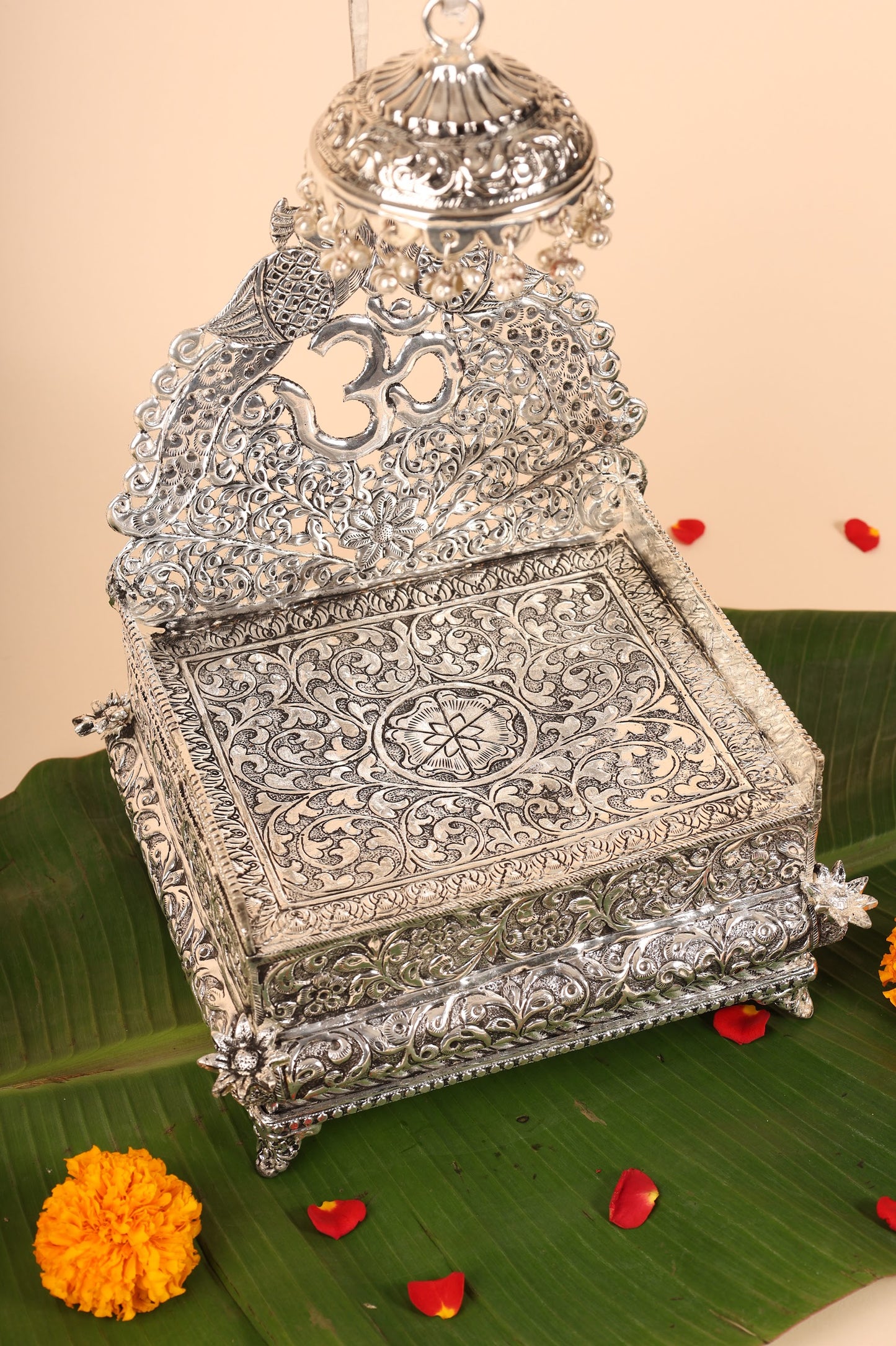Large German Silver Singasan for Idols – Handcrafted Royal Throne for Home Temple & Pooja Room