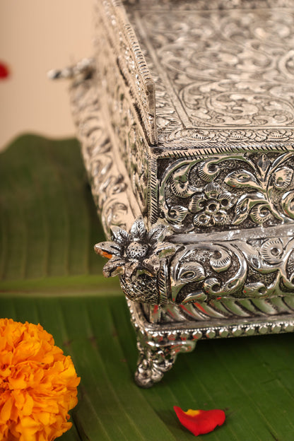 Large German Silver Singasan for Idols – Handcrafted Royal Throne for Home Temple & Pooja Room
