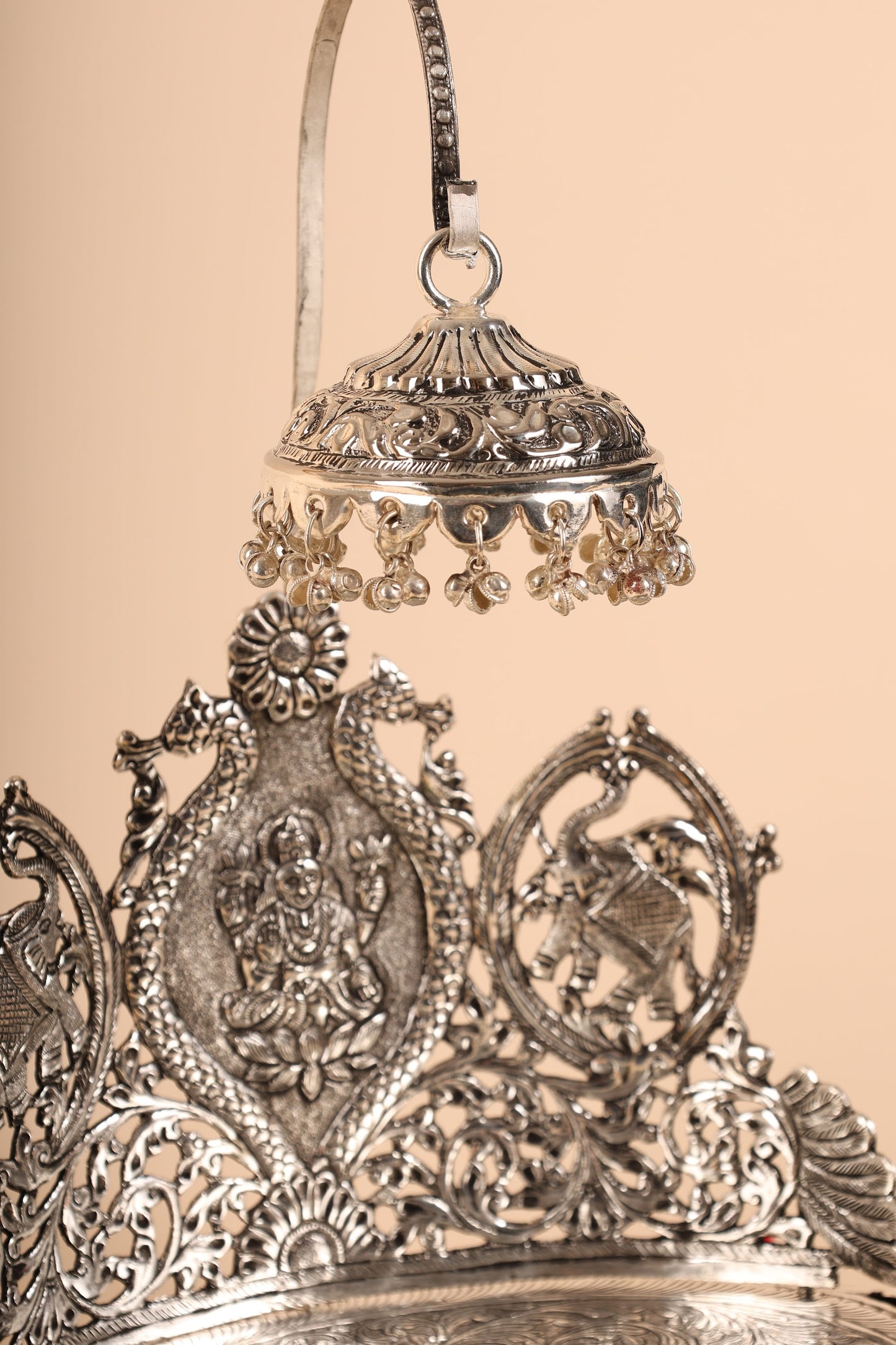 Oval Shape Swan Singasan in German Silver – Handcrafted Grand Throne for Idols & Pooja Mandir