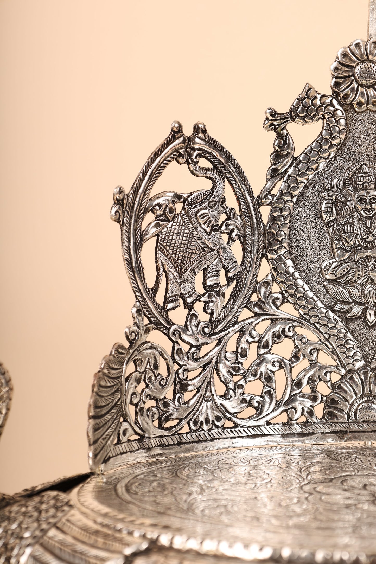Oval Shape Swan Singasan in German Silver – Handcrafted Grand Throne for Idols & Pooja Mandir