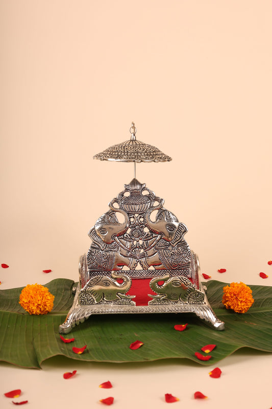 German Silver Singasan for Idols – Medium Handmade Throne for Home Temple & Spiritual Décor