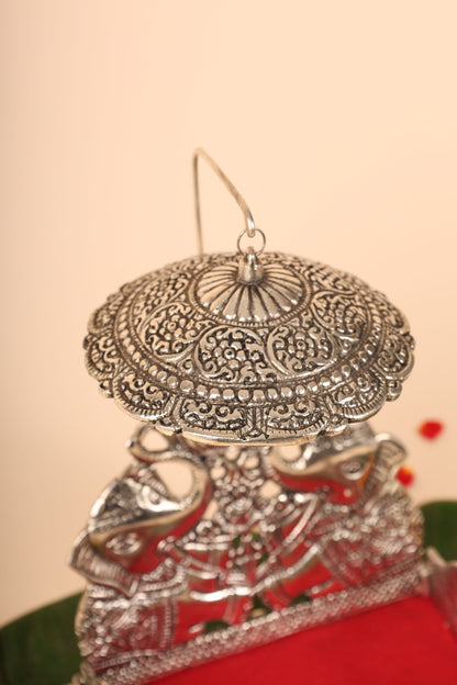 German Silver Singasan for Idols – Medium Handmade Throne for Home Temple & Spiritual Décor