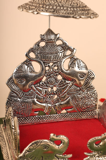 German Silver Singasan for Idols – Medium Handmade Throne for Home Temple & Spiritual Décor