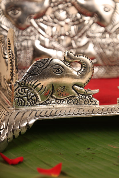 German Silver Singasan for Idols – Medium Handmade Throne for Home Temple & Spiritual Décor