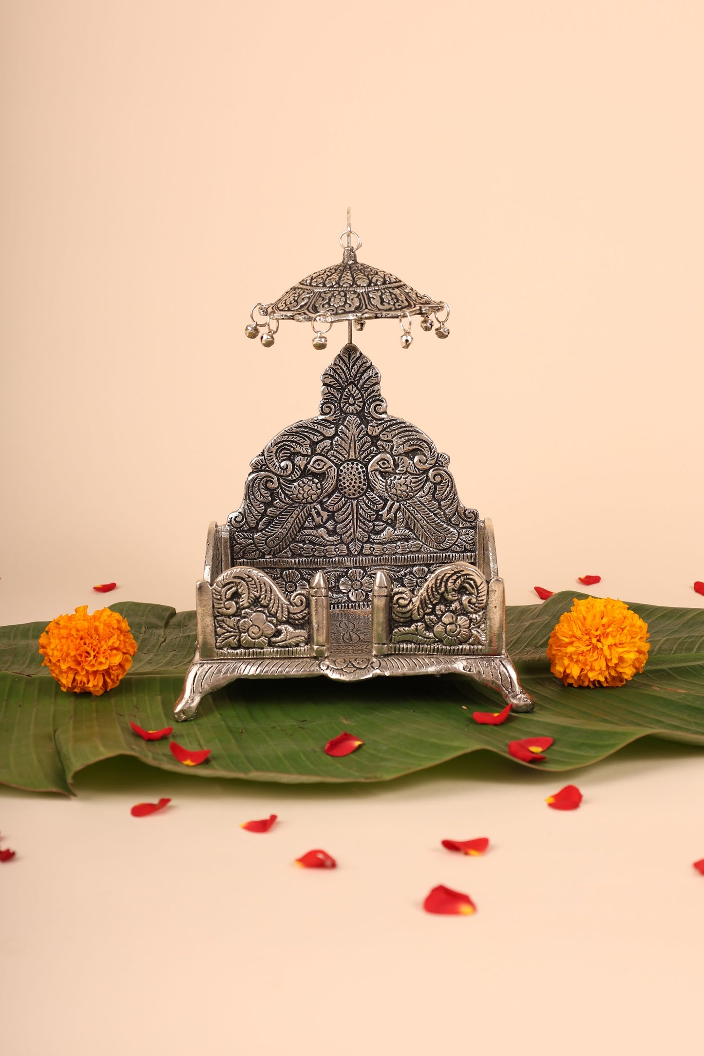 German Silver Singasan for Idols – Compact Handcrafted Throne for Pooja Room & Home Temple