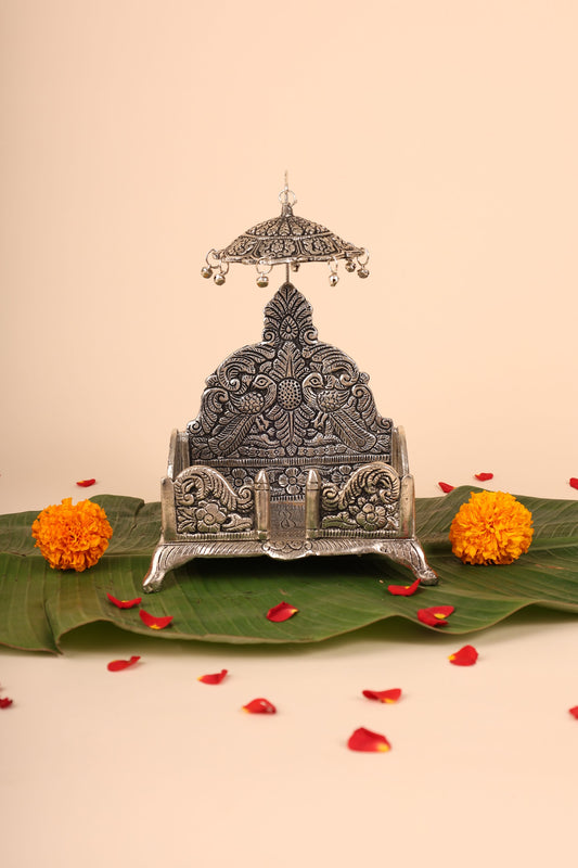 German Silver Singasan for Idols – Compact Handcrafted Throne for Pooja Room & Home Temple