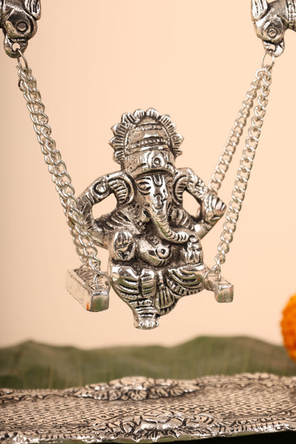 Ganesh with Cradle in German Silver – Handcrafted Bal Ganpati Idol for Pooja & Festive Décor