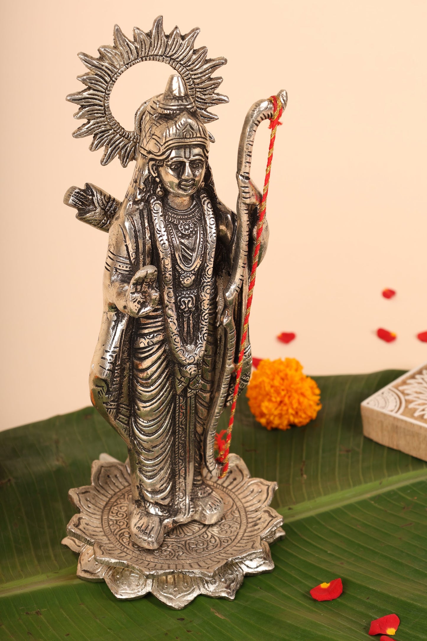 German Silver Lord Ram Idol – Handcrafted Ram Murti for Pooja Room & Spiritual Home Décor