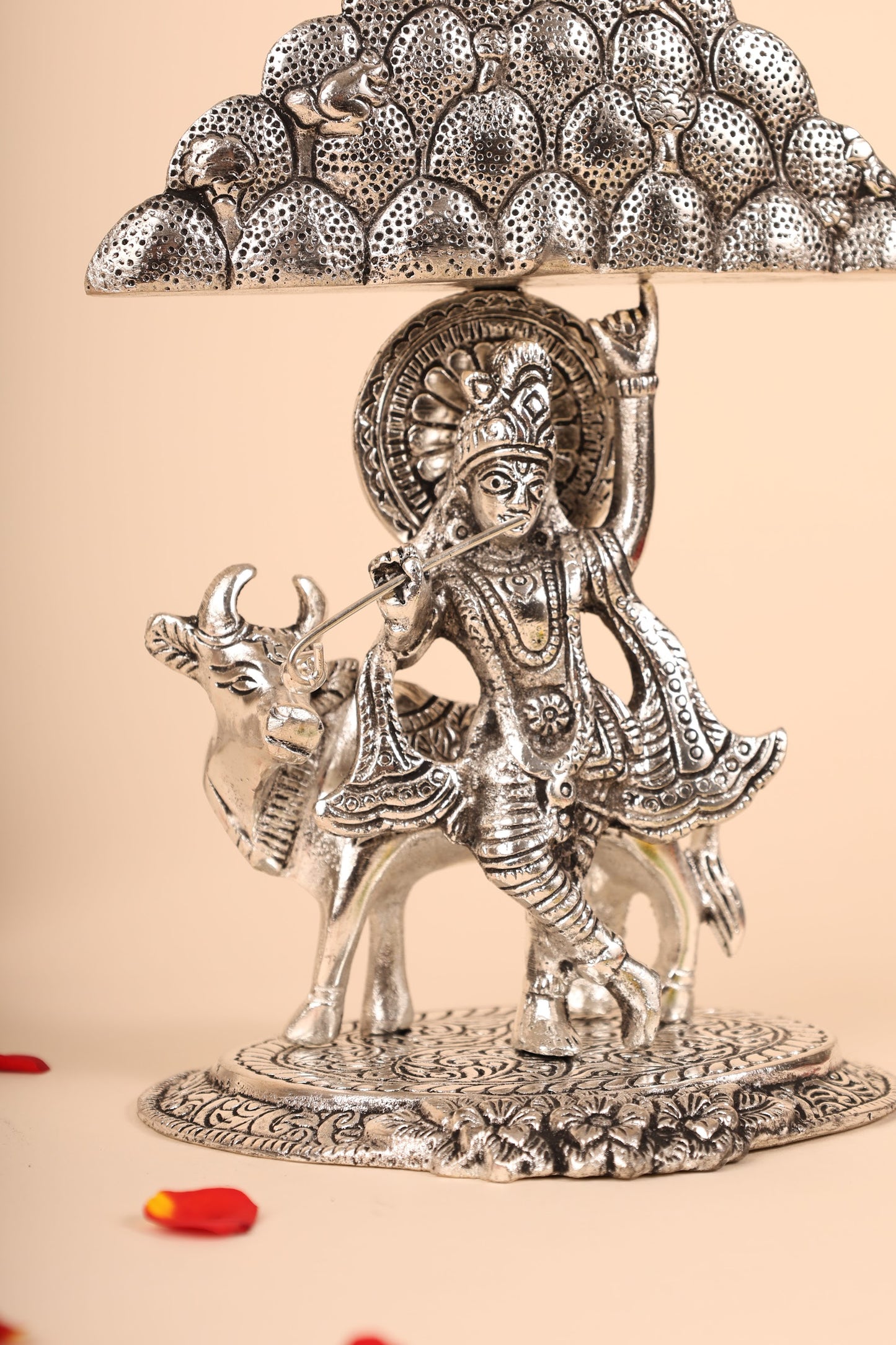 Krishna Under Tree Idol in German Silver – Handcrafted Murti for Pooja Room & Spiritual Décor