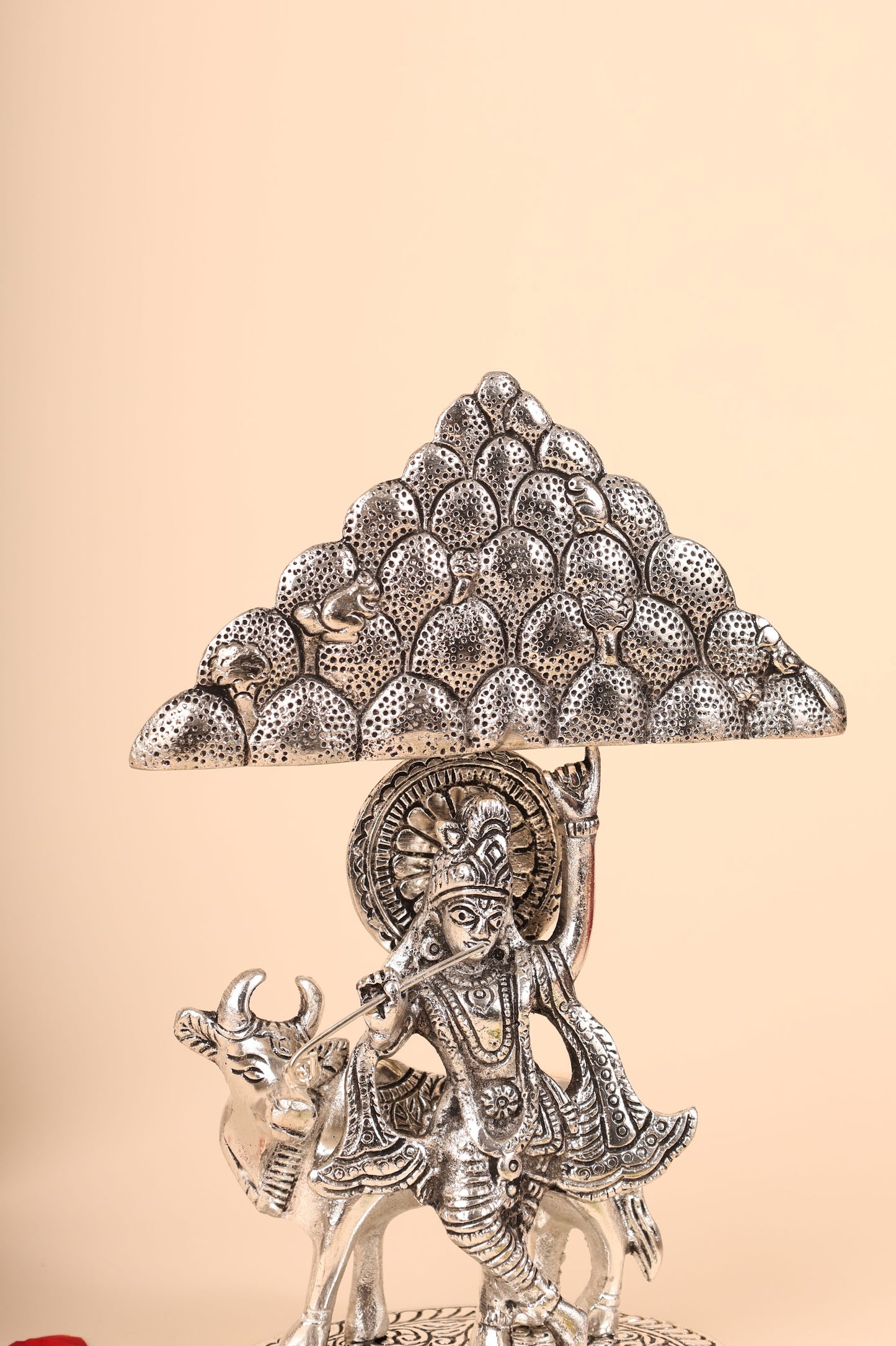 Krishna Under Tree Idol in German Silver – Handcrafted Murti for Pooja Room & Spiritual Décor