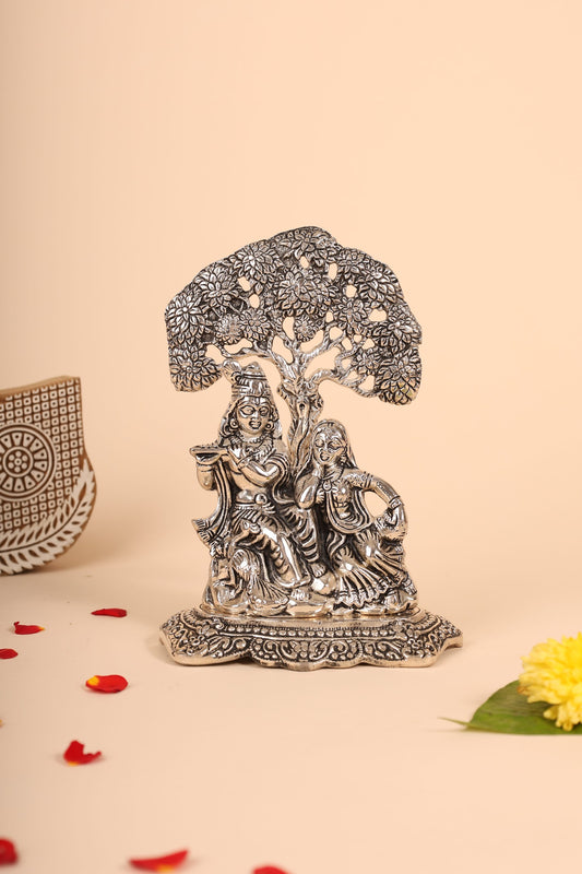 Radha Krishna Under Tree Idol – Handcrafted German Silver Murti for Pooja Room & Home Décor