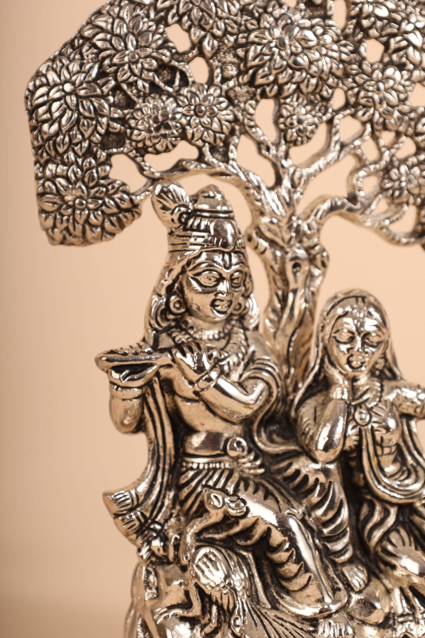 Radha Krishna Under Tree Idol – Handcrafted German Silver Murti for Pooja Room & Home Décor