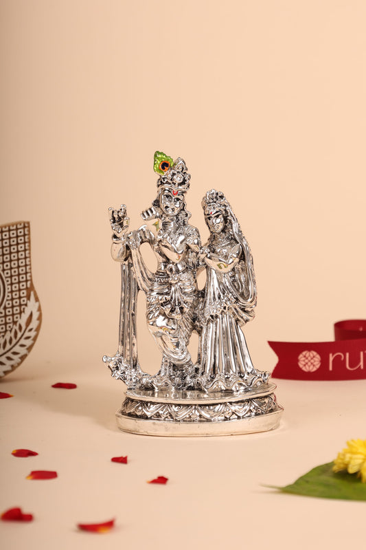 German Silver Radha Krishna Idol – Elegant Handcrafted Murti for Pooja, Home Temple & Festive Gifting