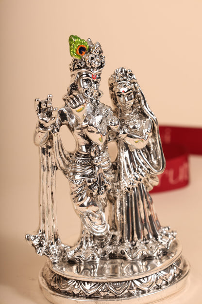 German Silver Radha Krishna Idol – Elegant Handcrafted Murti for Pooja, Home Temple & Festive Gifting