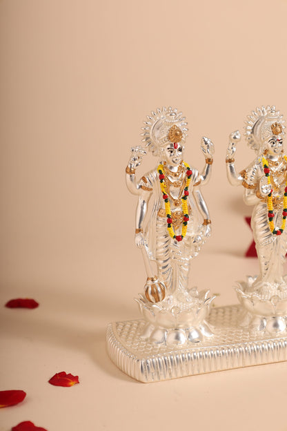German Silver Vishnu Lakshmi Idol Set – Handcrafted Solid Jodi for Pooja, Home Temple & Auspicious Gifting