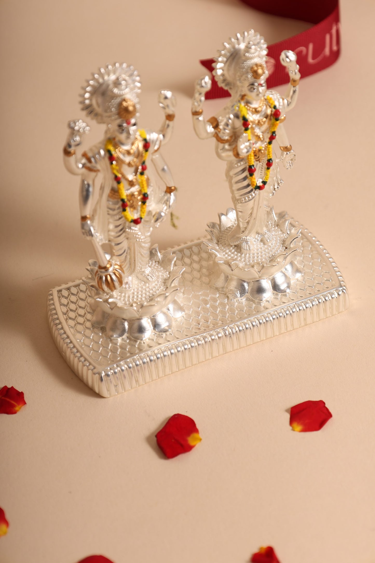German Silver Vishnu Lakshmi Idol Set – Handcrafted Solid Jodi for Pooja, Home Temple & Auspicious Gifting