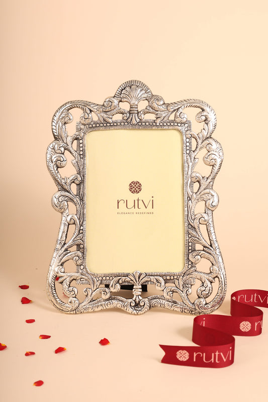 German Silver Large Photo Frame – Handcrafted Decorative Frame for Home, Temple & Gifting