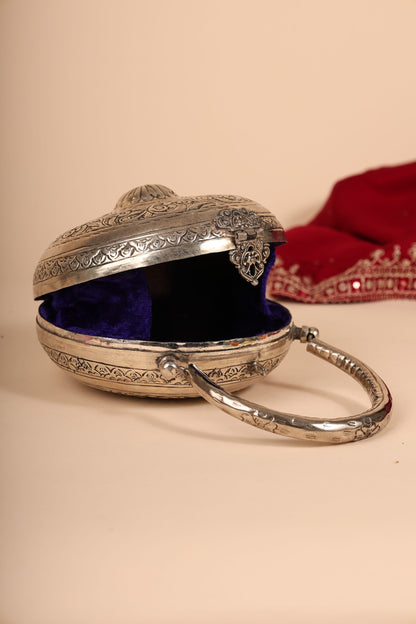 German Silver Women’s Clutch Purse – Handcrafted Ethnic Bag for Weddings & Festive Occasions