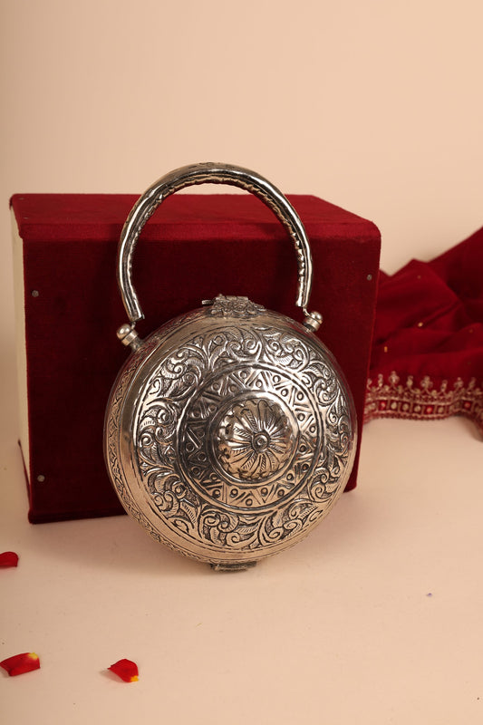 German Silver Women’s Clutch Purse – Handcrafted Ethnic Bag for Weddings & Festive Occasions