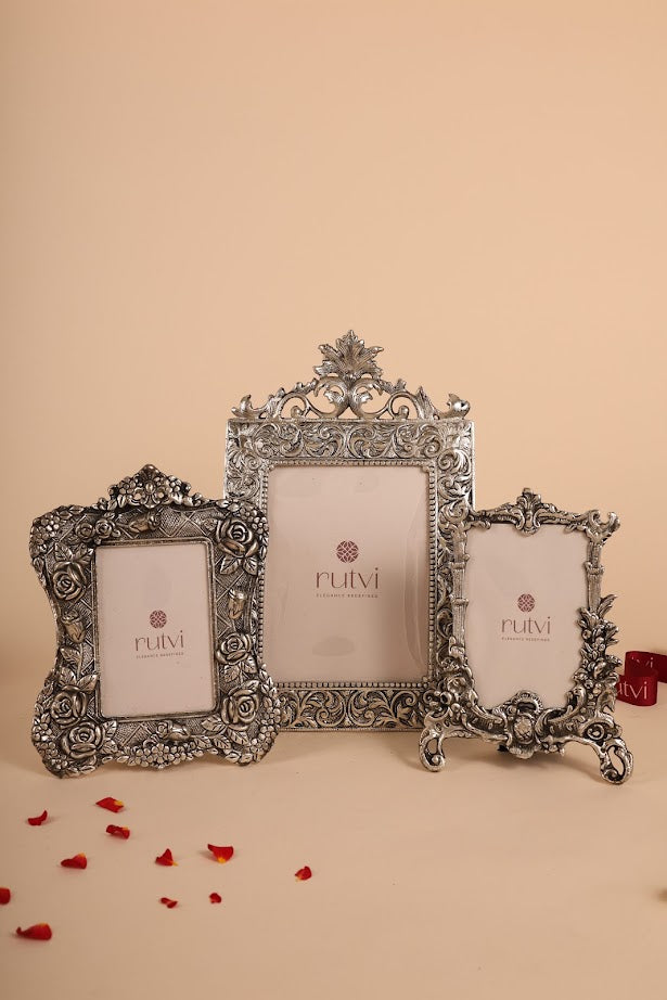 Silver Plated Handcrafted Photo Frame Set of 3 – Timeless Elegance for Home Décor & Gifting | Rutvi India