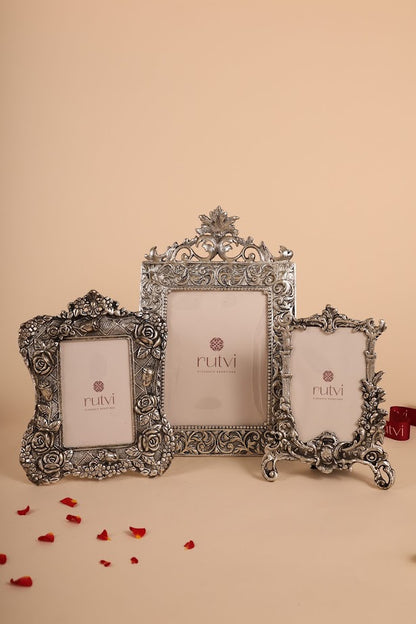 Silver Plated Handcrafted Photo Frame Set of 3 – Timeless Elegance for Home Décor & Gifting | Rutvi India